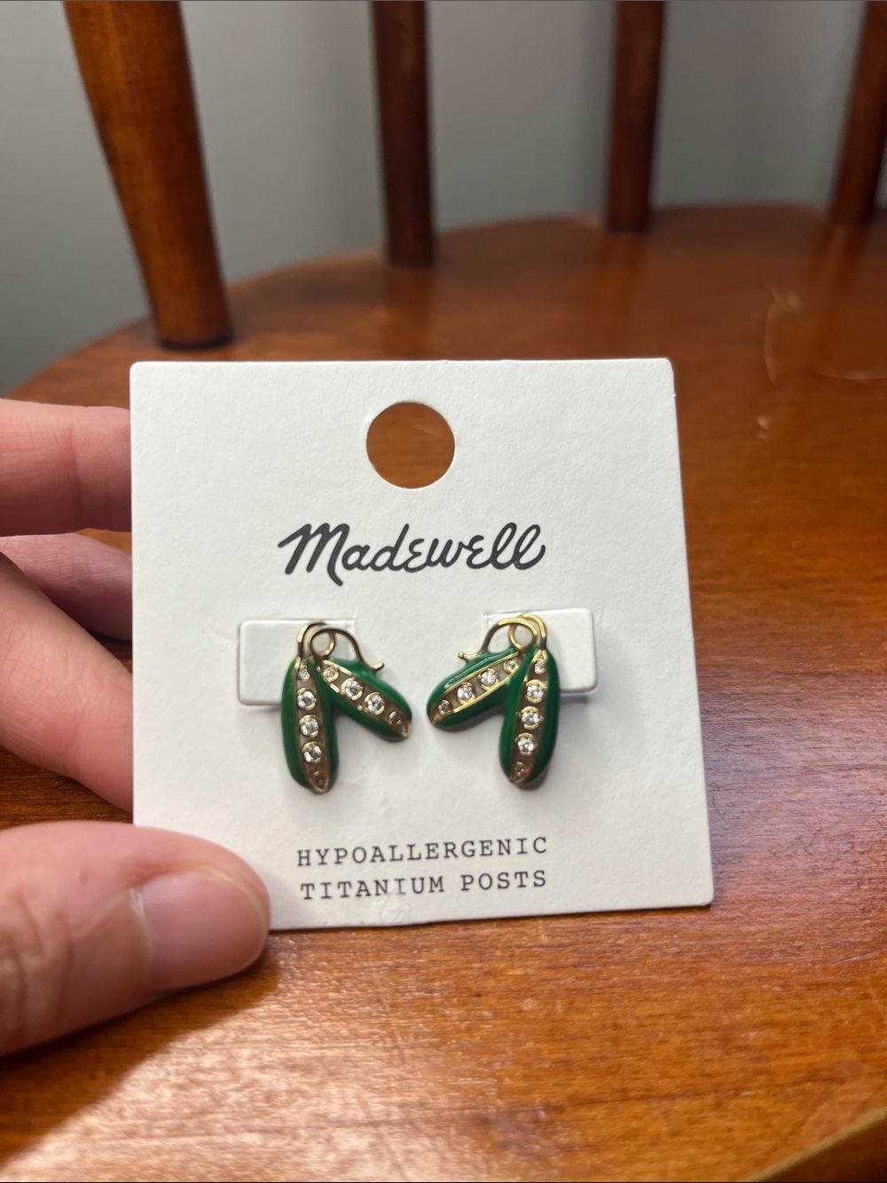 NWT Madewell Peas in a Pod Stud Earrings Green Enamel Rhinestone Titanium Post - Picture 2 of 4